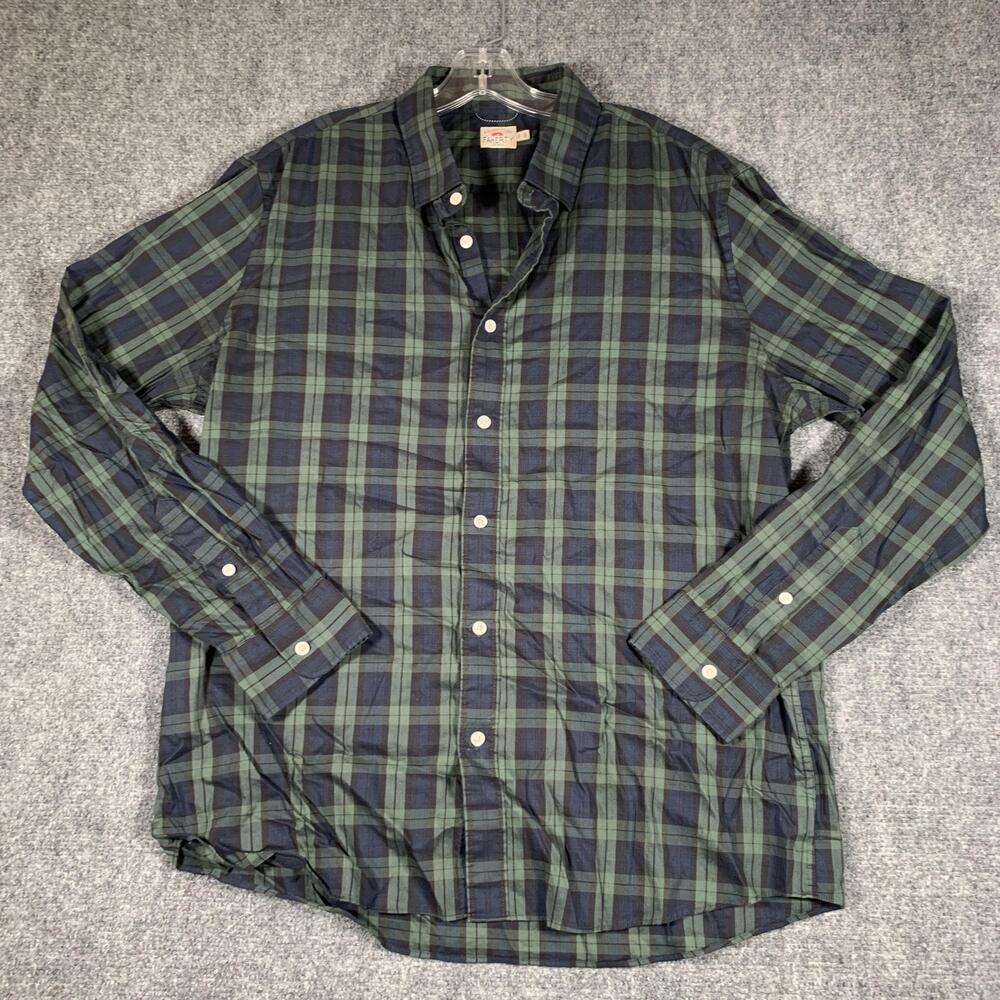 Faherty Shirt Mens XL Green Blue Plaid Long Sleeve Button Front Stretch Casual